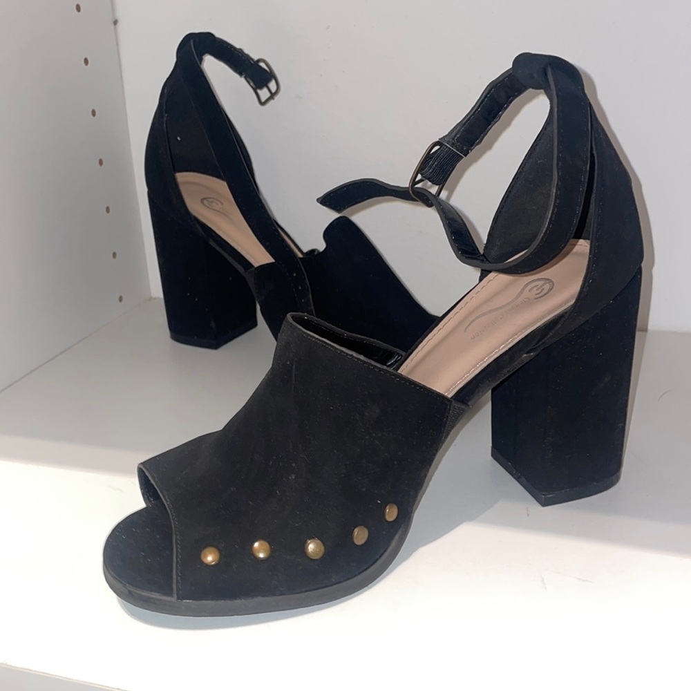 Black studded embossed heels